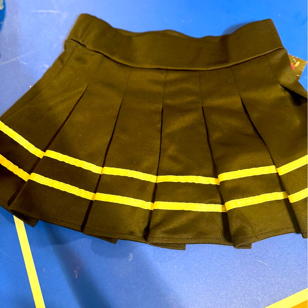 Black Pleated Mini Skirt with White Stripes